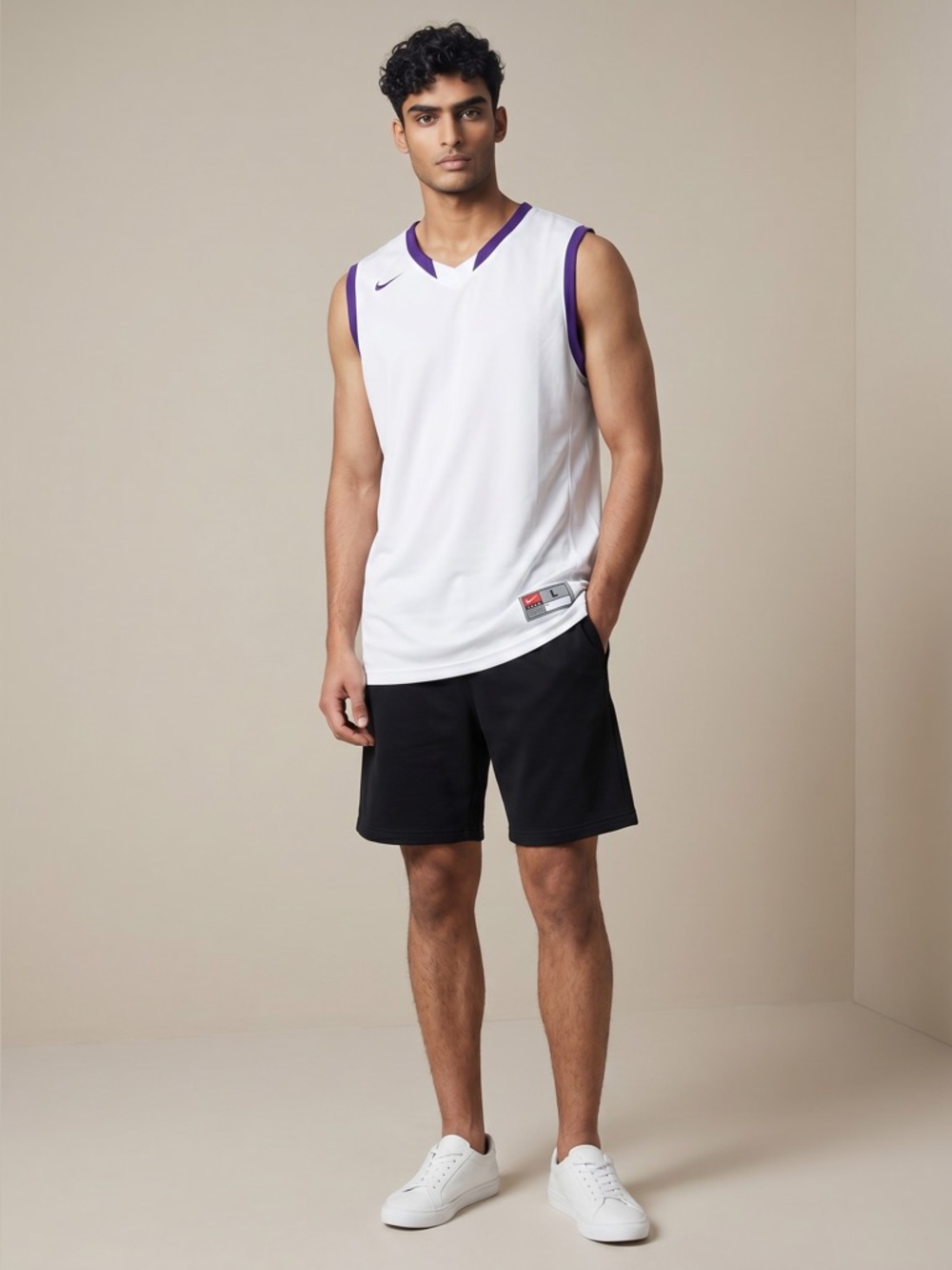 NWT L Nike Team Basketball Jersey Men’s White Purple Sleeveless